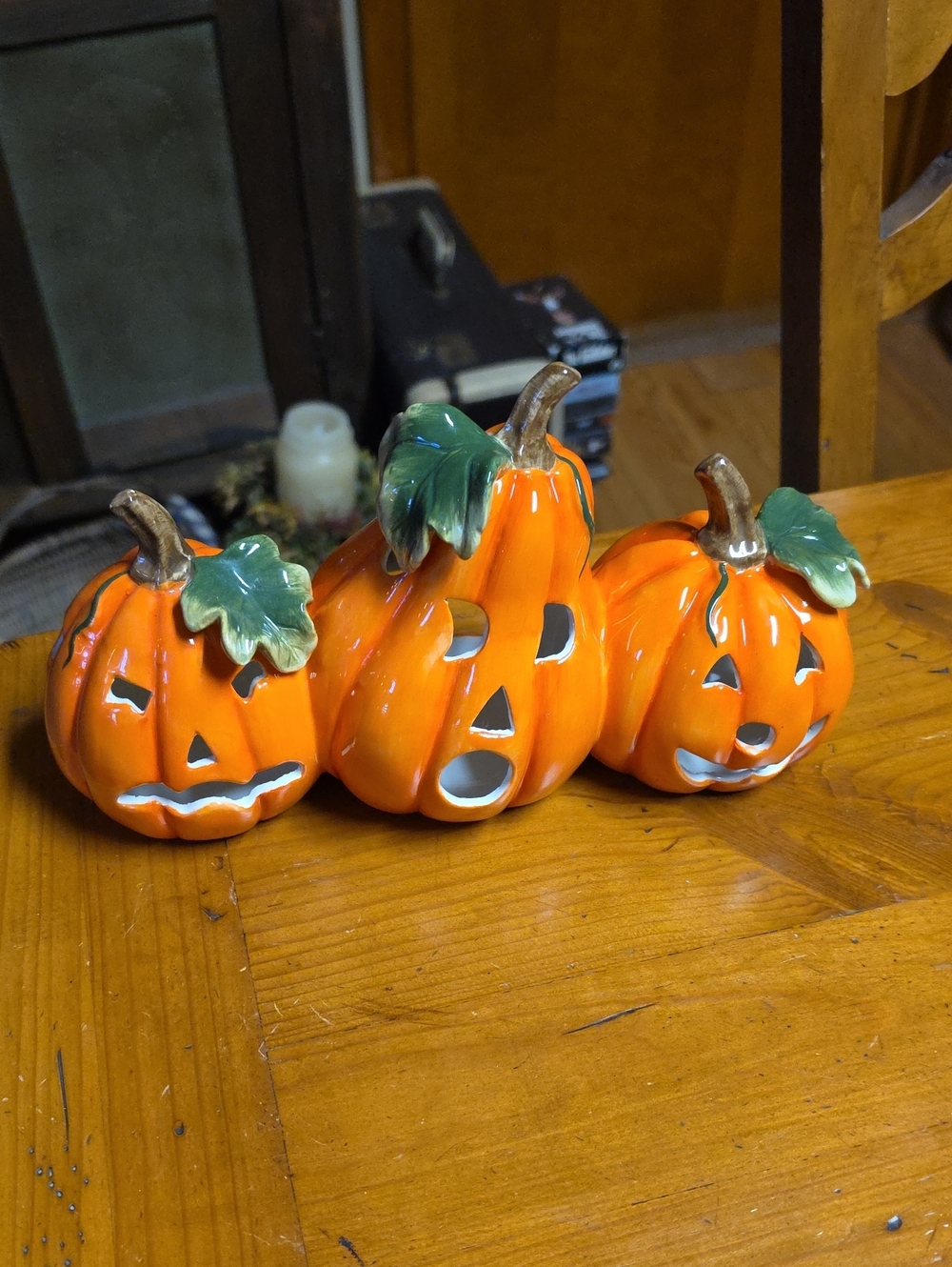 Ceramic Pumpkin Lantern Trio - Orange Seasonal Accent